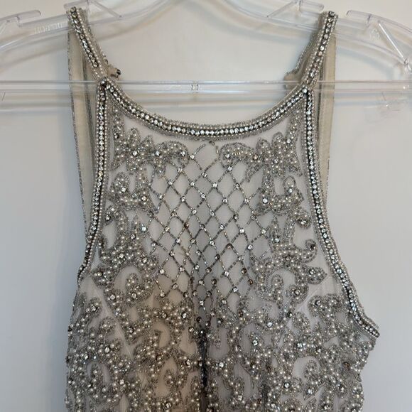 Sherri Hill Elegant Beaded Silver Dress - Picture 8 of 10
